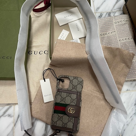 GUCCI UNISEX IPHONE 12 PRO MAX OPHIDIA WALLET CASE ON A LEATHER STRAP - Picture 16 of 16